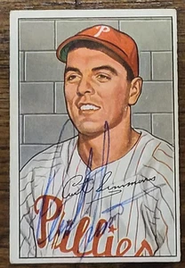 1952 BOWMAN #184 CURT SIMMONS SIGNED CARD PHILLIES WHIZ KIDS DEC - Picture 1 of 1