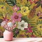 Botanical Floral Leaf Flowers Wallpaper - Mustard - Feature Wall