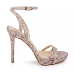 Jewel Badgley Mischka Women's Rose Gold Glitter Sandals, Pink Size 7.5M - Picture 1 of 5