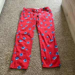 Abercrombie & Fitch Womens Red Floral Mid Rise Straight leg Jeans Size w27 - Picture 1 of 10