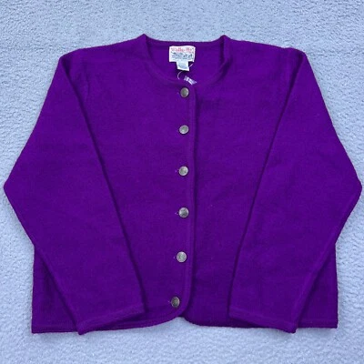 VTG Tally-Ho Cardigan Sweater Women's Large 100% Wool Knit Brass Buttons Purple - Image 1 of 4