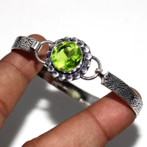 925 Silver Plated Peridot Ethnic Bangle Handmade Jewelry Size FreeSize GW - Picture 1 of 3