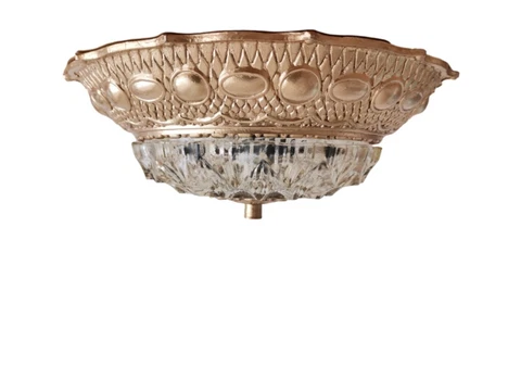 Large Art nouveau 1930s ornate gold brass crystal glass flush mount ceiling lamp Cover