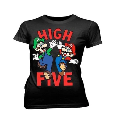 Camiseta Damas Junior Nintendo Años 80 Mario & Luigi Super Mario Bros High Five Foto 1 de 4