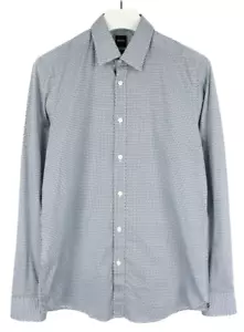 Hugo Boss Regular Fit Stretch Hombres Camisa Mediano Estampado Azul con Botones - Imagen 1 de 12