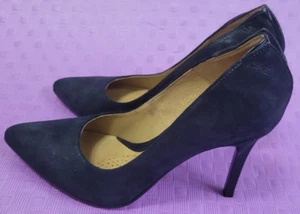 Zapatos Nina Basco Gamuza Cuero Metálico Azul Marino Tacones Altos EU 36 / US 6 Elegantes - Imagen 1 de 17