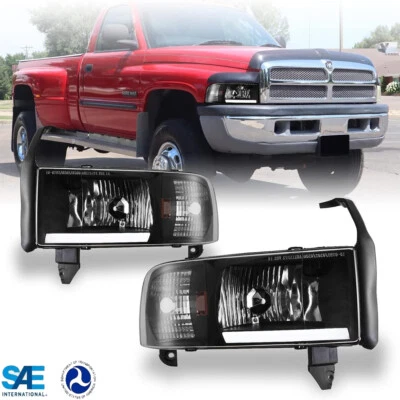 Faros delanteros LED DRL negros transparentes para 94-02 Dodge Ram 1500 2500 3500 EE. UU. Foto 1 de 4