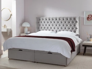 PLUSH VELVET OTTOMAN DIVAN BED UPHOLSTERED STORAGE LIFT UP BED 3ft/4ft6/5ft/6ft - Picture 1 of 8