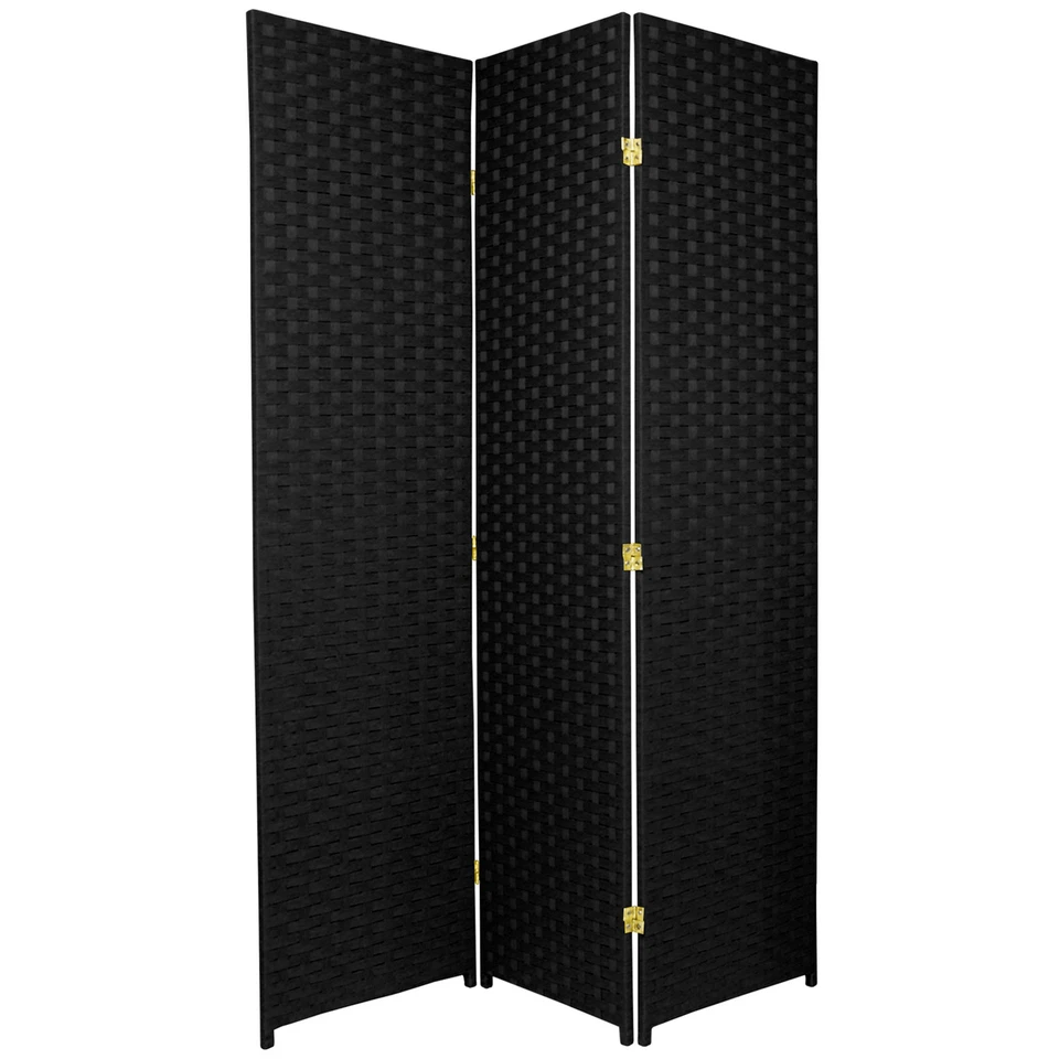 6 ft. Tall Woven Fiber Room Divider - 3 Panel - Black - Image 1 of 1