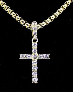 Men Women Iced Cross Cz Pendant 14k Gold Plated with Box Link Necklace Hip Hop - Picture 1 of 3