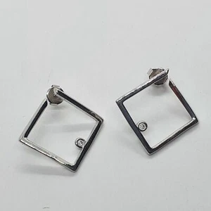Jackie Mack Sterling Silver Designer Modernist Squared Cubic Zirconia Earrings - Picture 1 of 11