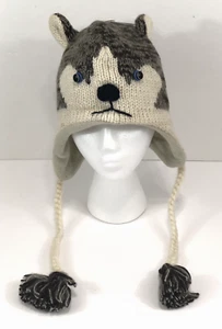 DeLux Knitwits Warm Wool Knit Lined Pilot Hat Adult/Youth Animal Happy the Husky - Picture 1 of 13