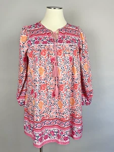 Nora Cora Pink Floral Balloon Sleeve Shabby Chic Boho Cottage Tassel Dress XL - Picture 1 of 5