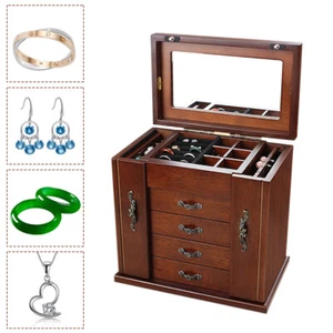 Portagioie vintage in legno grande capacità per donna organizer gioielli 5 strati US - Foto 1 di 12