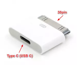 USB C Female to 30 Pin Male Charger Adapter iPhone 3 4S iPad 1 2 3 iPod Touch - Picture 1 of 2