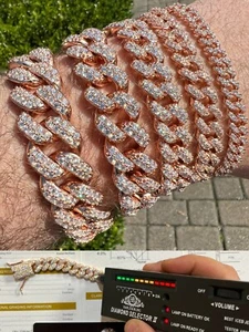 Miami Cuban Link Bracelet MOISSANITE 14k Rose Gold Plated 925 Sterling Silver - Picture 1 of 20
