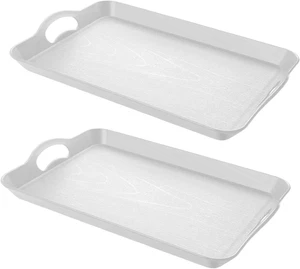 2 Stück weiße Serviertabletts mit Griffen, 16 x 11,2 Zoll rechteckig rutschfest  - Bild 1 von 12