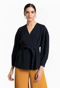 A.L.C Kendrick Wrap Blazer Jacket Sz 6 Black Waist Tie Open Kimono $595 - Picture 1 of 13