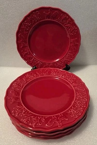 HEN & ROOSTER Set of 5 Dinner Plates 11" Bordallo Pinheiro Red Portugal Majolica - Picture 1 of 7
