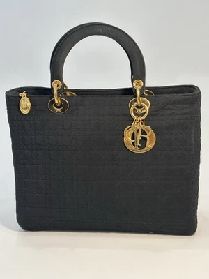 Bolso de mano Christian Dior Lady Dior Carnage de nailon negro auténtico vendedor de EE. UU. Foto 1 de 4