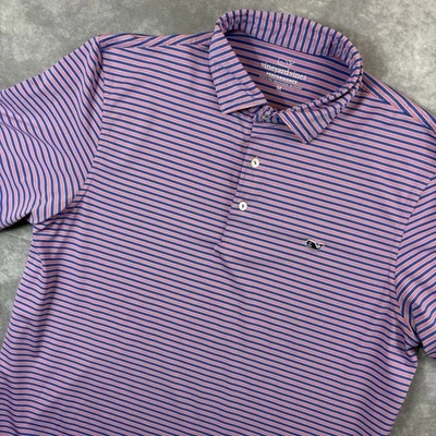 Camisa Polo Vineyard Vines Para Hombres M Rosa Rayas Rendimiento Elastizada Golf Preppy Foto 1 de 4