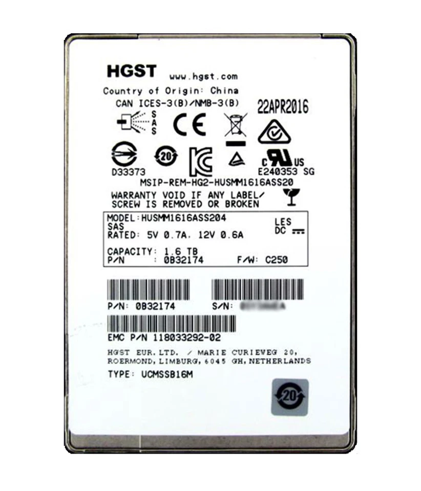 Hard drive EMC 1.6TB SSD SAS 12G 2.5" MLC 118033292-01 - Image 1 of 1