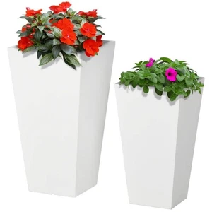 Set of 2 Modern Lightweight Outdoor Patio Flower Pot Planter Box in White - Picture 1 of 5