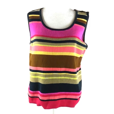 Chaleco Suéter Vintage Sag Harbor Para Mujer Talla L Naranja Marrón Amarillo Rayas Foto 1 de 4