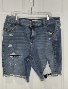 Lane Bryant Denim Shorts Women's 16 Mid Rise Boyfriend Bermuda Cut Off Raw Hems - Picture 1 of 6