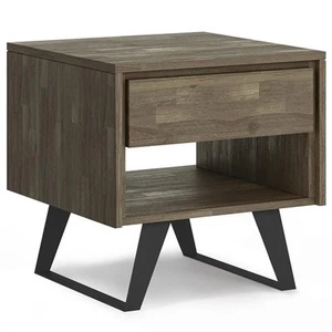 Lowry SOLID WOOD & Metal 22"WD. Square Modern End Side Table in Distressed Gray - Picture 1 of 9