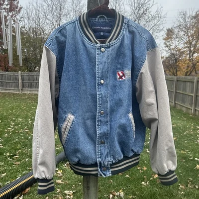 Vintage NSRA Denim Cotton Dad Jacket Mens Size L Blue Quilted Lined - Image 1 of 4