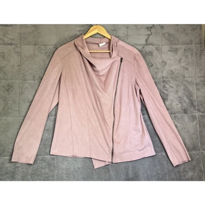 MOTE Chaqueta Mujer XL Rosa Imitación Gamuza Cortina Cuello Cremallera Completa Asimétrica Moto Foto 1 de 4