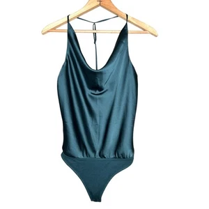 Abercrombie & Fitch A&F Satin Cowl Neck T-Strap Sleeveless Bodysuit Green XS - Picture 1 of 8