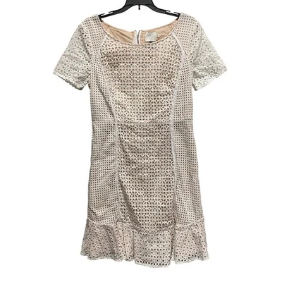 Anthropologie HD in Paris Eyelet Dress White Lined Short Sleeve Party US 12 - Image 1 of 4