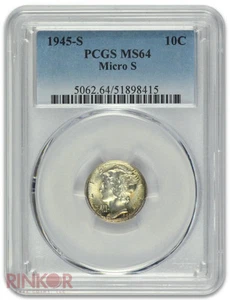 1945-S Micro S Mercury Dime PCGS MS 64 - Picture 1 of 3