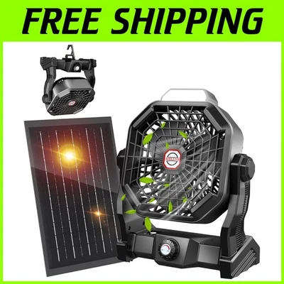 Rechargeable 20000mAh Solar Fan with Adjustable LED Light for Camping Adventures - Image 1 of 4