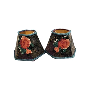 Vtg Pair Floral Clip-On  Embroidered Lamp Shades  Shabby-Chic - Granny Core - Picture 1 of 16