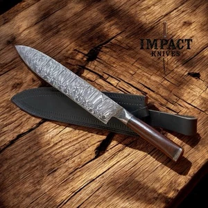 Custom Made Damascus Steel Chef Knife With Wood Handle - Picture 1 of 4