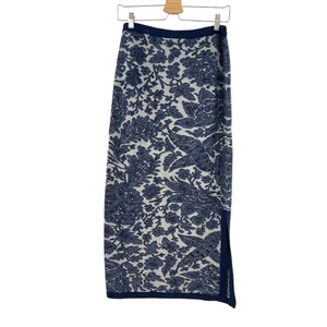 Peruvian Connection Knit Skirt Long Maxi Floral Print Jacquard Blue Size Small - Picture 1 of 9