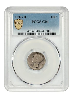 1916-D 10C PCGS Bom 04 - Moeda de dez centavos de mercúrio - Data chave popular - Imagem 1 de 4