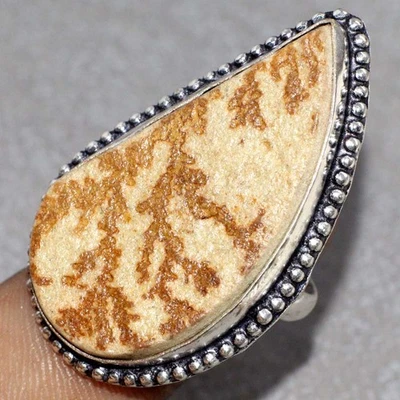 Anillo étnico dendrítico enchapado en plata 925 tamaño EE. UU. 7,5 MJ - Imagen 1 de 3