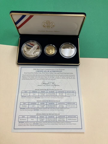 2008 Bald Eagle Gold & Silver Commemorative Coin Proof Set w Box COA Cover