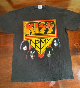 Vintage KISS Army Rock & Roll Black Graphic Concert T-Shirt Size LARGE- ROCK - Picture 1 of 4
