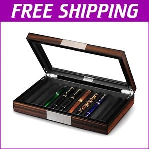 Organizer per penne in legno di lusso 10 slot con espositore in vetro e fodera in velluto liscio - Foto 1 di 10