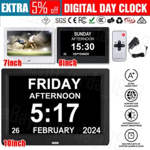 7" 8" 10" Inch LED Dementia Digital Calendar Clock Alarm Day Week Month Year - Picture 1 of 24