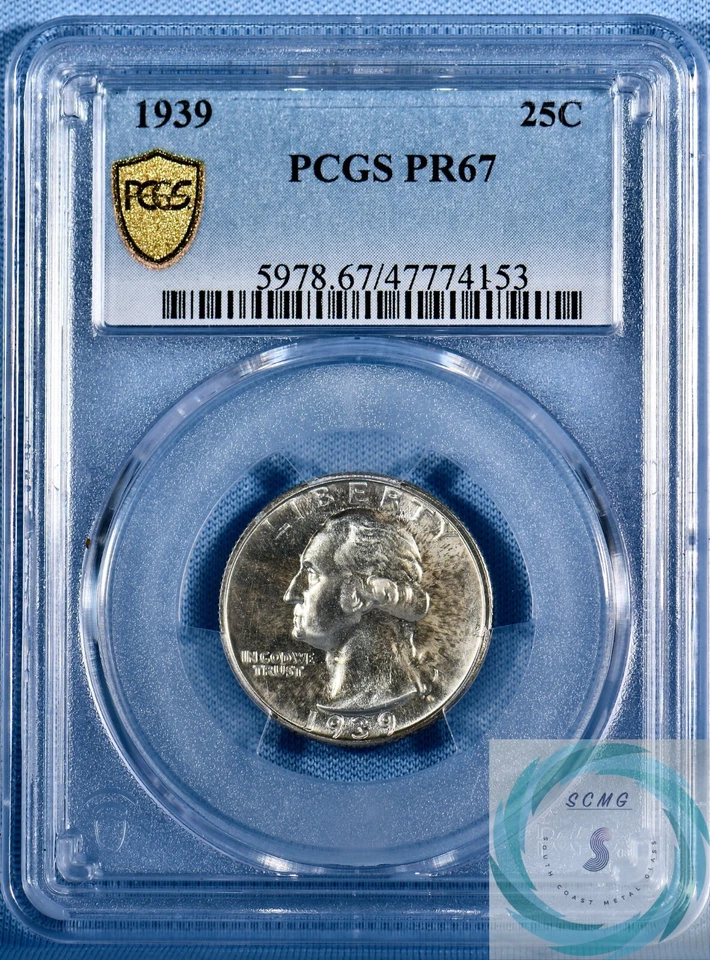1939 Silver Proof Washington Quarter PCGS PR67 - Lots of Originality in TrueView - Image 1 of 4