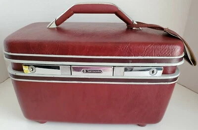 Samsonite Burgundy Silhouette II Makeup Cosmetic Hard Train Case Tag Tray Mirror - Image 1 of 4