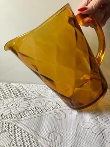 Vintage Amber Glass Large Pitcher/Jug 20cm Tall Diamond Pattern VGC - Picture 1 of 5