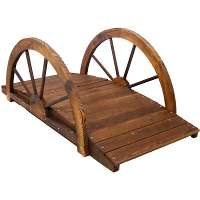 3.3ft Wooden Garden Bridge Arch Footbridge Backyard Bridge with Half-Wheel Style - Image 1 of 4