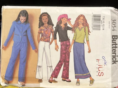 Butterick Sewing Pattern 3054 Girls Jacket Top Skirt Pants Size 7-14 Uncut - Image 1 of 2